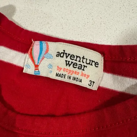 Adventure Wear Toddler girl 3T Red Striped Long Sleeve Dress 100% Cotton - Picture 3 of 5